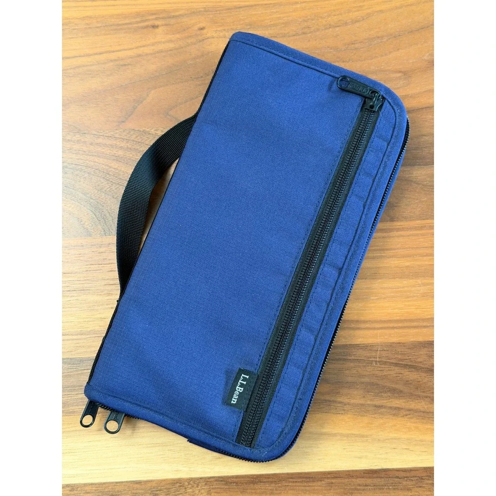 LL Bean Travel Wallet Organizer Blue Cordura Nylon Zip Passport Holder